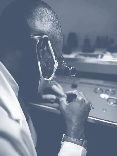 A technician working with precision instruments